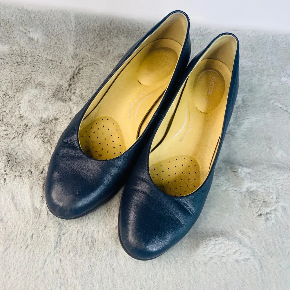 Geox Shoes Eleana Women Size 11/42 Navy Blue Mid Height Heel Leather‎ Pump